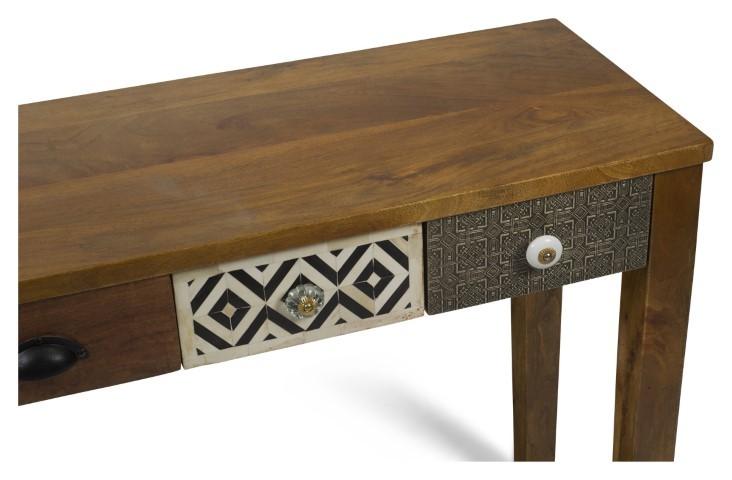 Four Drawer Infinity Mango Wood Console with Bone inlay - Natural-abc