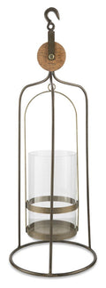 Wood Iron Glass Pulley Candle Holder Large-abc