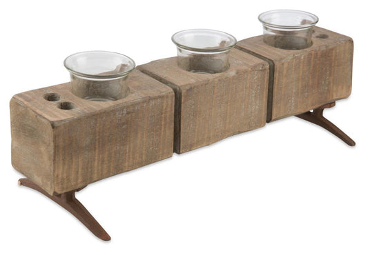 3 T Lite Wood Glass Footed Candle Holder-abc