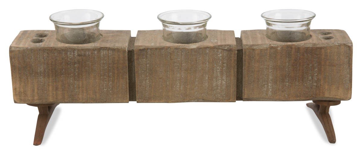 3 T Lite Wood Glass Footed Candle Holder-abc