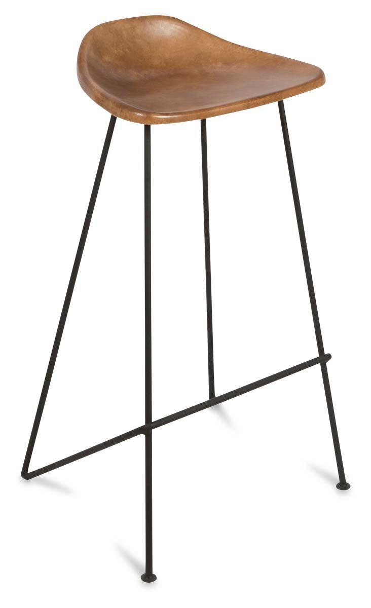 Archie Leather 75cm Bar Stool with Iron Legs-abc