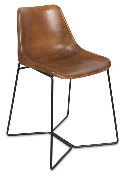 Elm Leather Dining Chair on Iron Frame-abc