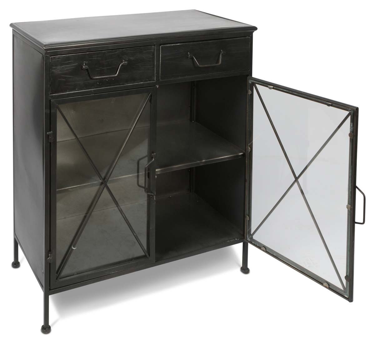Metal Sideboard with 2 Glass Doors and 2 Drawers with Metal internal Shelf-abc
