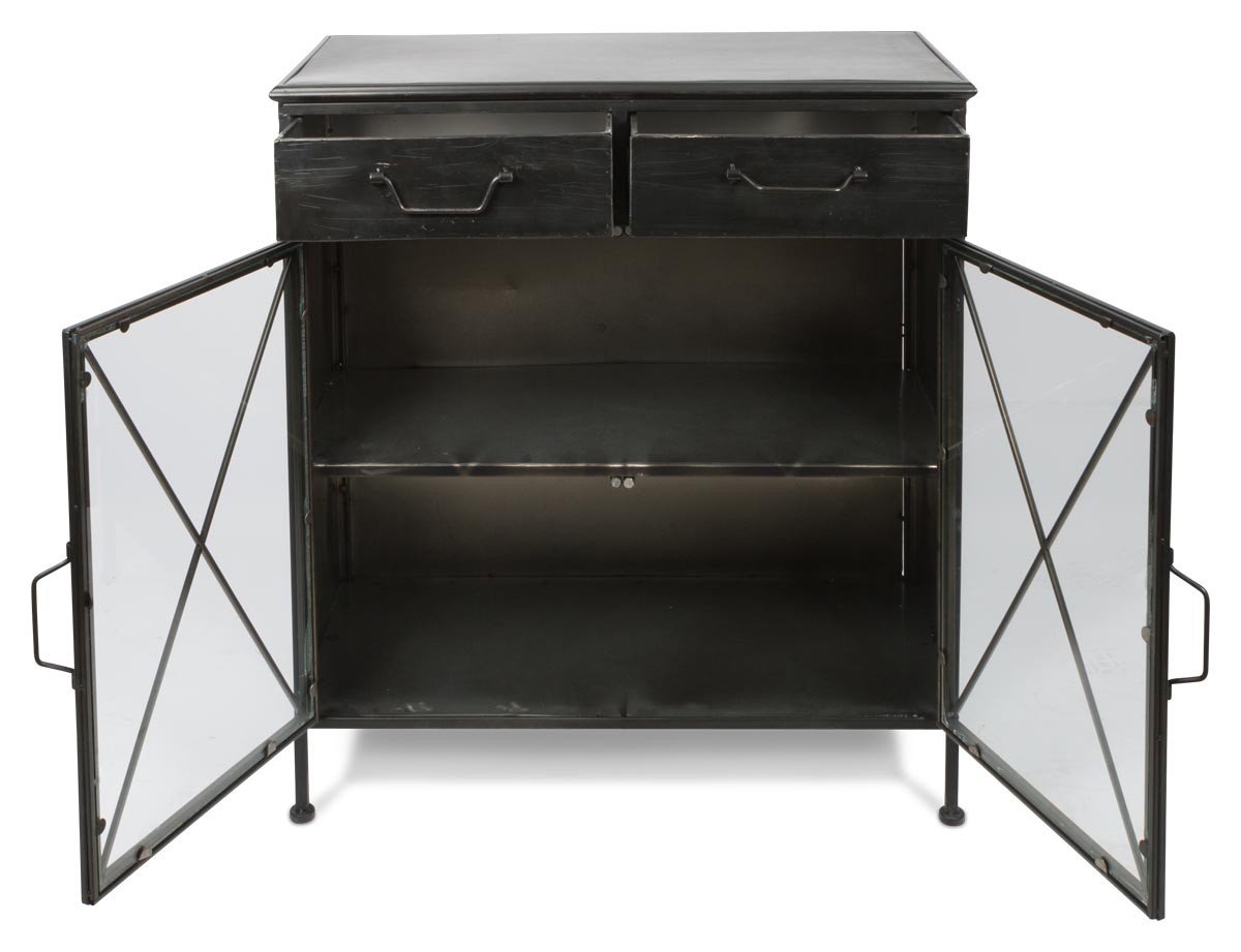 Metal Sideboard with 2 Glass Doors and 2 Drawers with Metal internal Shelf-abc
