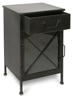 Metal Bedside Table with Single Drawer and 1 Glass Door and Metal Internal Shelf-abc