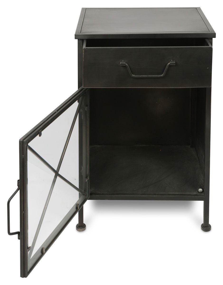 Metal Bedside Table with Single Drawer and 1 Glass Door and Metal Internal Shelf-abc