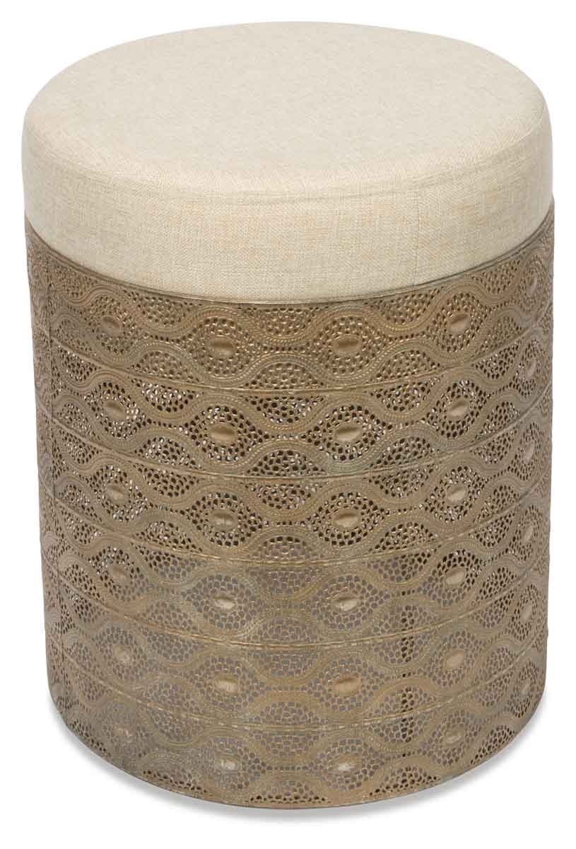 Filigree Round Metal Stool with Cushion-abc