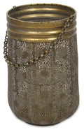 Filigree Metal Hurricane Lamp with Chain Handle and Glass Insert Small-abc