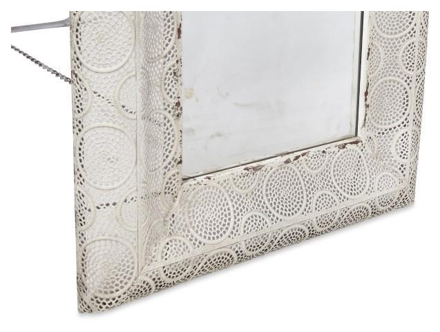 Free Standing Filigree Metal Floor Mirror with Support Frame at the Back - Antique White-abc
