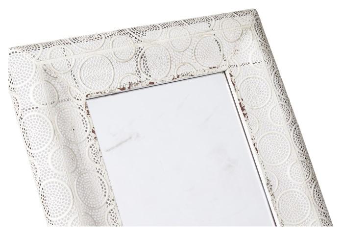 Free Standing Filigree Metal Floor Mirror with Support Frame at the Back - Antique White-abc