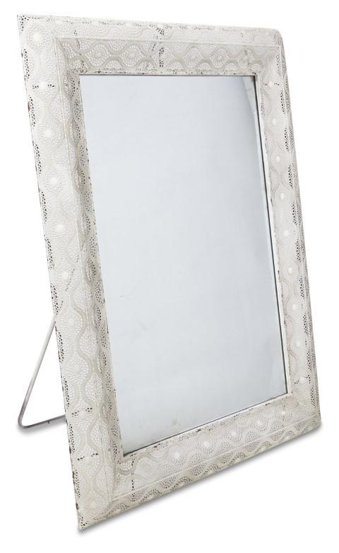Filigree Metal Rectangular Wall Mirror - Antique White-abc