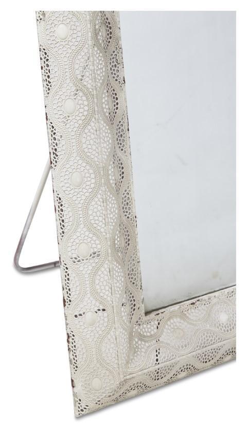 Filigree Metal Rectangular Wall Mirror - Antique White-abc