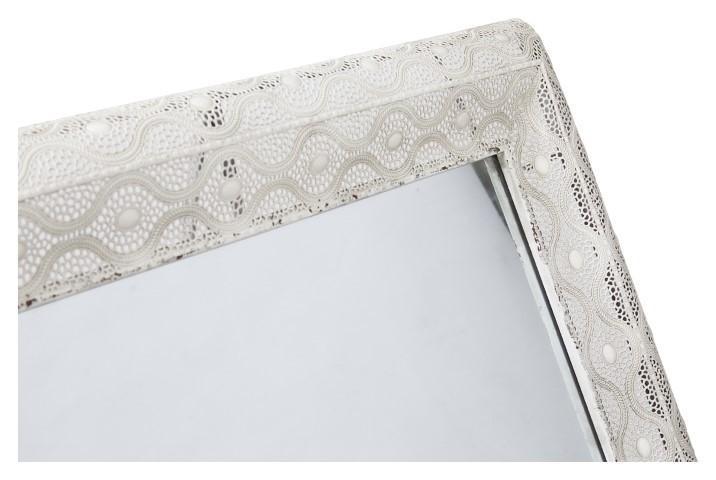 Filigree Metal Rectangular Wall Mirror - Antique White-abc