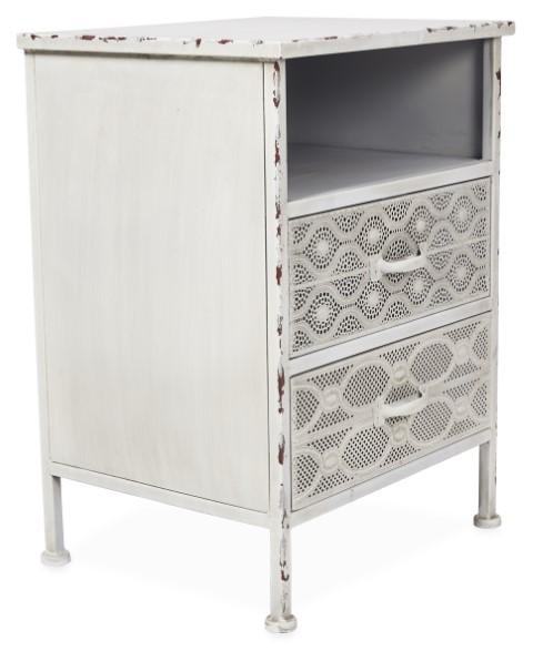 Filigree 2 Drawer Metal Bedside Table - Antique White-abc