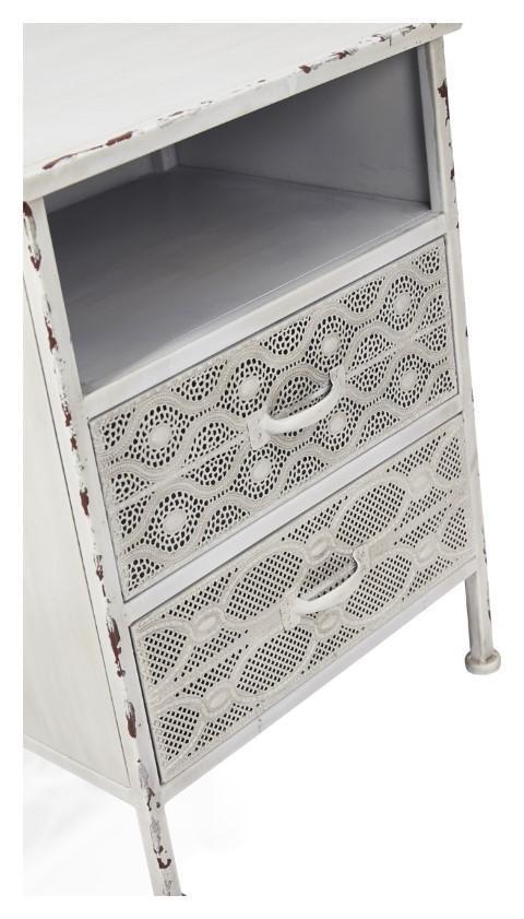 Filigree 2 Drawer Metal Bedside Table - Antique White-abc