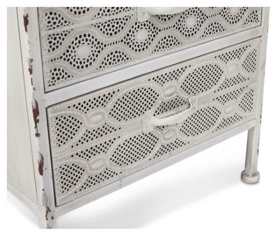 Filigree 2 Drawer Metal Bedside Table - Antique White-abc