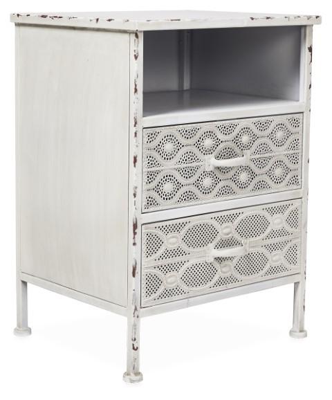 Filigree 2 Drawer Metal Bedside Table - Antique White-abc