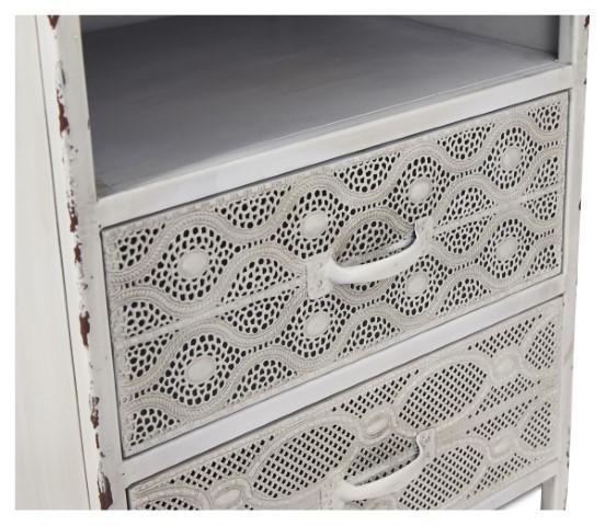 Filigree 2 Drawer Metal Bedside Table - Antique White-abc