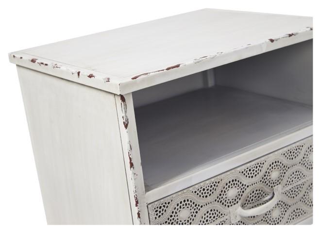 Filigree 2 Drawer Metal Bedside Table - Antique White-abc