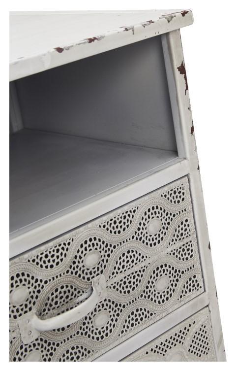 Filigree 2 Drawer Metal Bedside Table - Antique White-abc