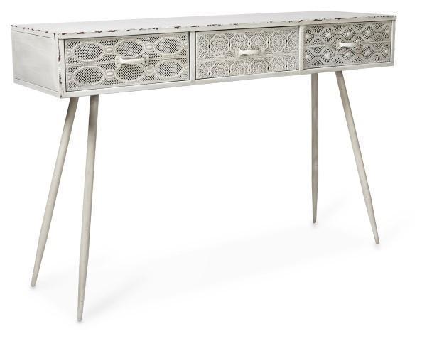 Filigree Metal Console - Antique White-abc
