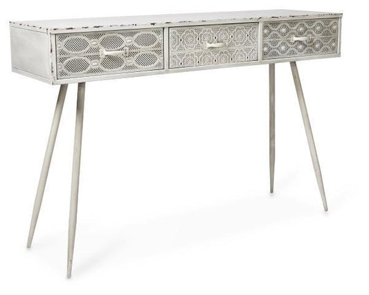 Filigree Metal Console - Antique White-abc