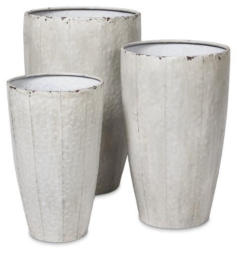 Set of 3 Metal Planter Pots - Antique White-abc