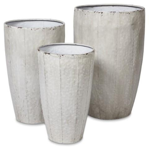 Set of 3 Metal Planter Pots - Antique White-abc