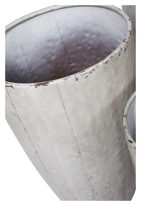Set of 3 Metal Planter Pots - Antique White-abc