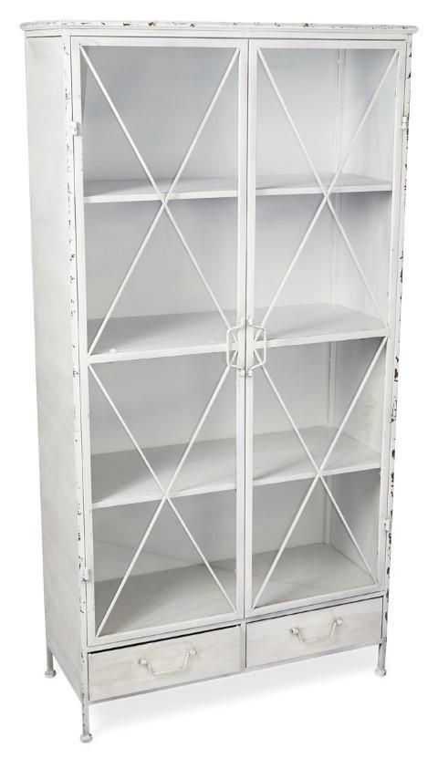Metal Bookcase with 2 Glass Doors and 3 Internal Metal Shelves - Antique White-abc