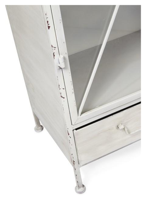 Metal Bookcase with 2 Glass Doors and 3 Internal Metal Shelves - Antique White-abc