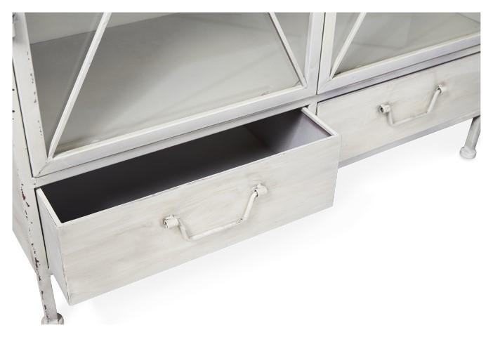 Metal Bookcase with 2 Glass Doors and 3 Internal Metal Shelves - Antique White-abc