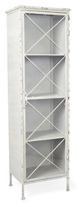 Metal Bookcase with Single Glass Door and 3 Internal Metal Shelves - Antique White-abc
