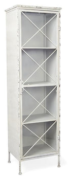Metal Bookcase with Single Glass Door and 3 Internal Metal Shelves - Antique White-abc