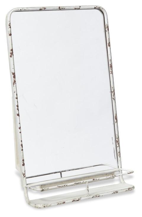 Vertical Rectangular Metal Mirror with Shelf - Antique White-abc