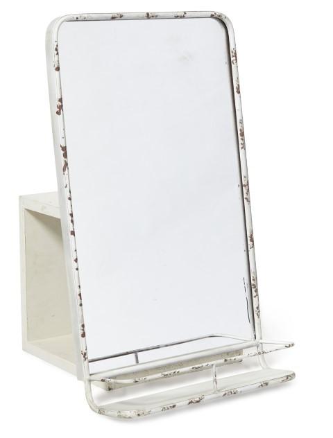 Vertical Rectangular Metal Mirror with Shelf - Antique White-abc