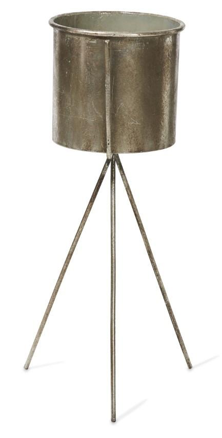 Set of 2 Metal Planters on Stands - Silver-abc