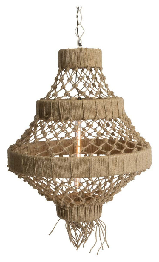 Medium Three Tier Jute and Iron Chandelier-abc