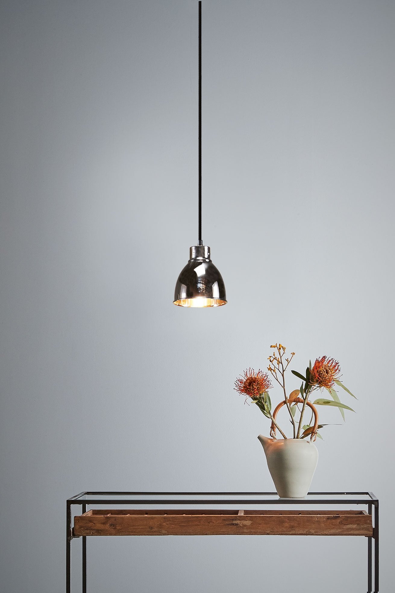 Muri - Nickel - Small Tall Contemporary Dome Pendant Light-abc