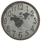 Beaten Metal World Map Clock 60cm - Silver-abc