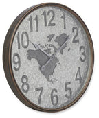 Beaten Metal World Map Clock 60cm - Silver-abc