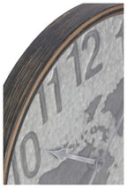 Beaten Metal World Map Clock 60cm - Silver-abc