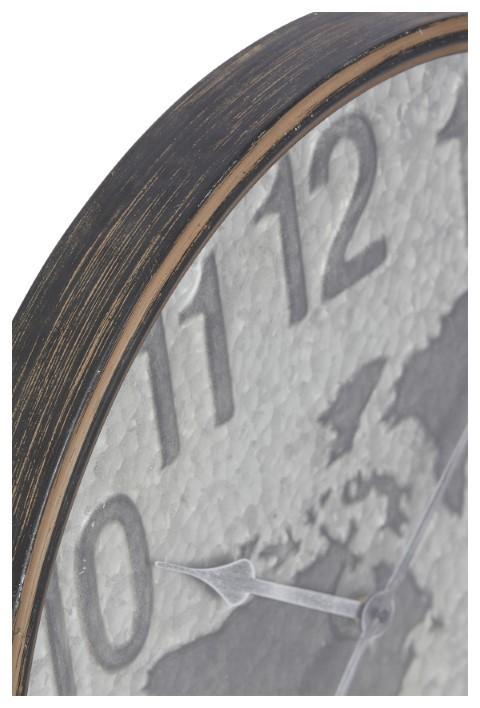 Beaten Metal World Map Clock 60cm - Silver-abc