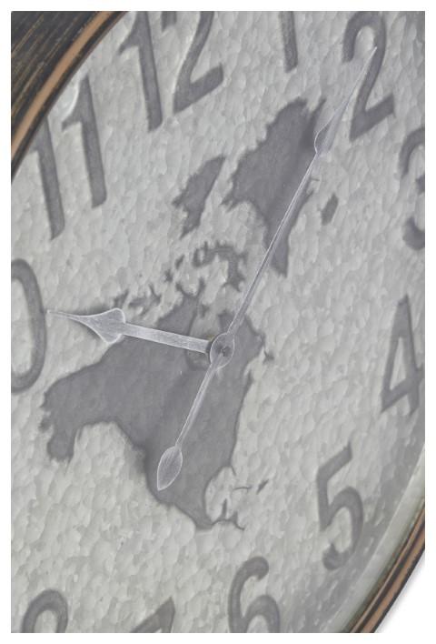 Beaten Metal World Map Clock 60cm - Silver-abc