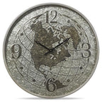 World Globe Metal Clock 80cm - Silver-abc