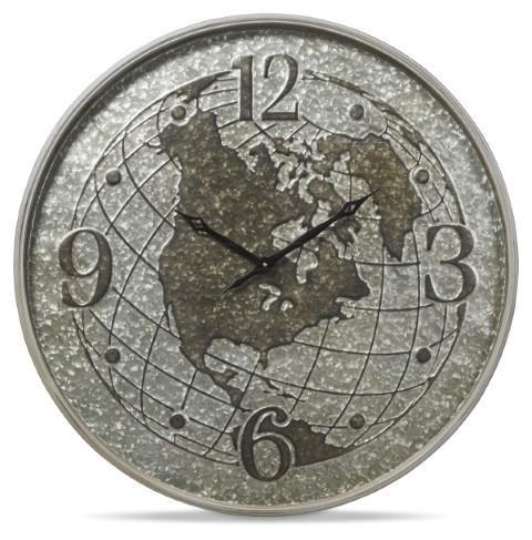 World Globe Metal Clock 80cm - Silver-abc
