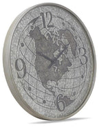 World Globe Metal Clock 80cm - Silver-abc