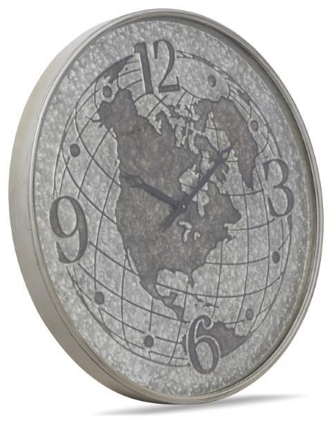 World Globe Metal Clock 80cm - Silver-abc