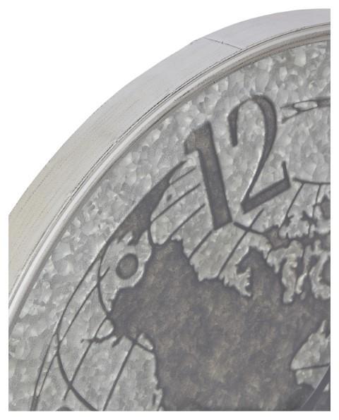 World Globe Metal Clock 80cm - Silver-abc