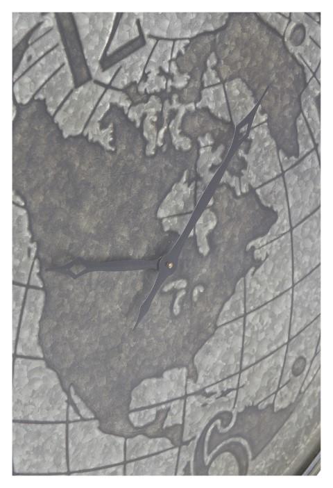 World Globe Metal Clock 80cm - Silver-abc